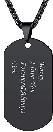 Bandmax Militärische Dog Tag Anhänger Halskette für Männer Frauen Schwarz personalisiert Erkennungsmarke Weizenkette 50+5cm Namenskette Hundemarke Modeschmuck Accessoire