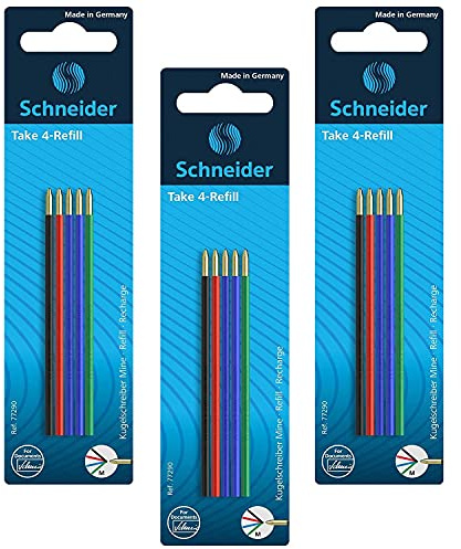 Schneider Ersatzminen für Take 4, mittlere Spitze, 4 Farben, 3 Stück