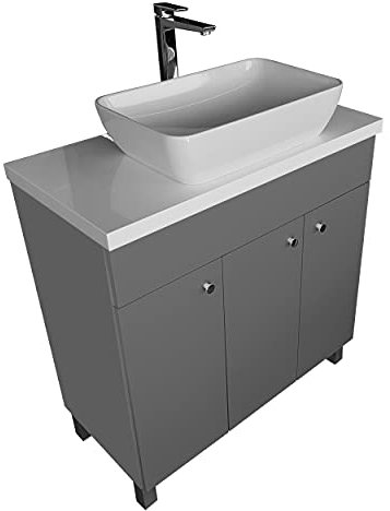 Waschbecken mit Unterschrank 80 cm Breit IGA SINK | Aufsatzwaschbecken mit Unterschrank | Badmöbel Set für Badezimmer & Gäste-WC | Waschtisch mit Unterschrank Stehend | Waschbeckenunterschrank Grau