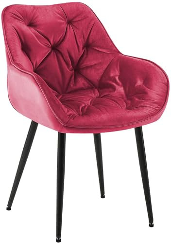 CLP Stuhl Tanna Samt I Gesteppter Polsterstuhl I Esszimmerstuhl Mit Bodenschonern, Farbe:rot