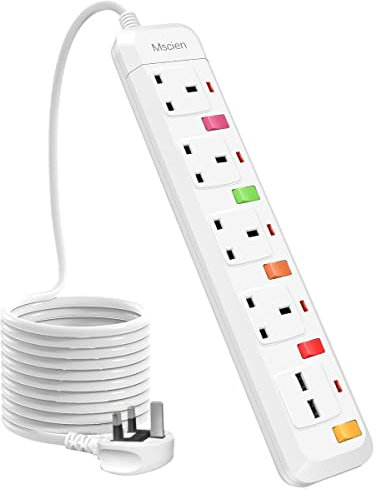 Extension Lead with USB Slots 3M,Mscien 4 Way Sockets Individually Switched Power Extension with Surge Protection, Overload Protecton,Cicurit protection,Wall Mountable Extension Cord