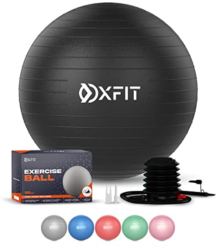 OXFIT Exercise Ball - Anti-Burst, Multi Size, Yoga With Foot Pump for Fitness, Pilates, Pregnancy, Labour, Swiss Ball - Multiple Colours