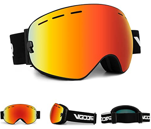 Vgooar OTG Skibrille, Randlose Skibrille mit Anti-Fog-Beschichtung Doppelscheibe, 100% UV400 Schutz Ski Snow Brille für Herren/Damen