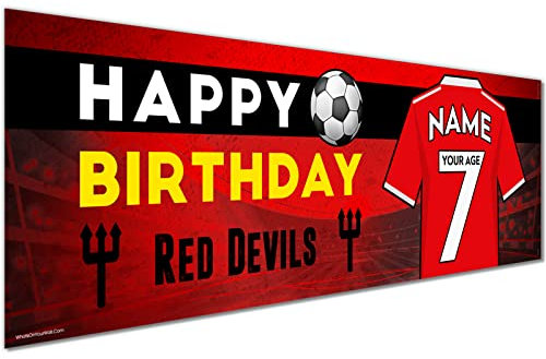 Large Banner 1 x 6ft | Football Birthday Party Banners | Kids Party Decorations | Boy Birthday Decorations | The Red Devils