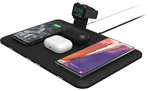 ZAGG mophie 4-in-1 wireless charging mat, 10W Fast charging, UK Plug included, 4 wireless + USB A, Black