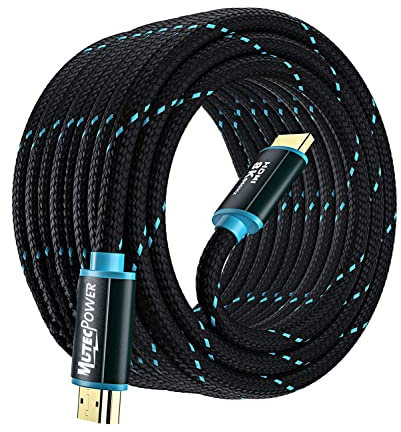 MutecPower 10 metros Ultra alta velocidad 8k HDMI 2.1V cable 48Gbps 8K@60Hz & 18Gbps 4K@120Hz con HDR, VRR y eARC - 26 AWG Listado en UL 10m Cable macho a macho Trenzado azul/negro