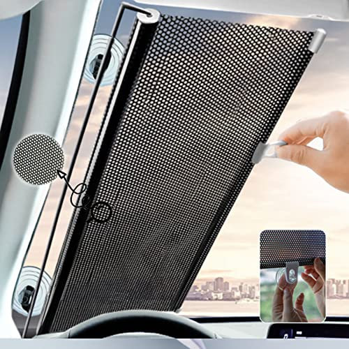 Sonnenschutz,Teleskopisch Heckscheibe Und Frontscheibe Innen Sonnenschutzrollo mit Saugnapf Schutz Faltbare Sonnenblende für meisten Fahrzeuge (40x125cm)