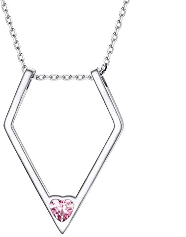 PROSILVER Collana Donna Argento 925 Collana Con Rombo Porta Anelli Ottobre Tormalina Collana Rombo Porta Anelli Rosa con Confezione