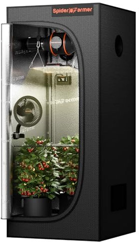 Spider Farmer SF1000 Growzelt Komplettset Grow Light Dimmbarer LED Grow Lampe Vollspektrum Samsung LM301H EVO LEDs GrowZelt Kit Komplettes 70x70x160cm Hydroponics Growing Tent Set Belüftungssystem