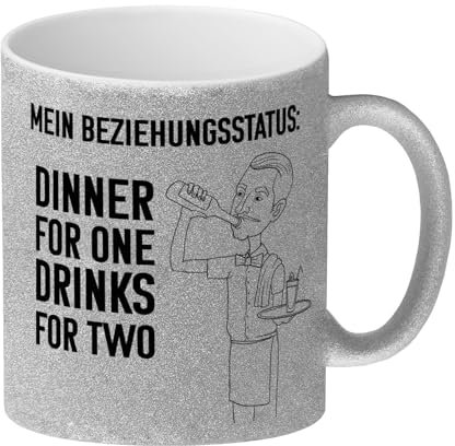 speecheese Beziehungsstatus: Dinner for one, Drinks for two Glitzer-Kaffeebecher