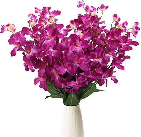 HUIANER Künstliche Orchideen-Blumen, künstliche Seide, türkis, Orchideen, künstliche lange Stielblumen für Hochzeit, Brautstrauß, Boutonniere, Kranz, Outdoor-Dekoration, 12 Stück (lila)