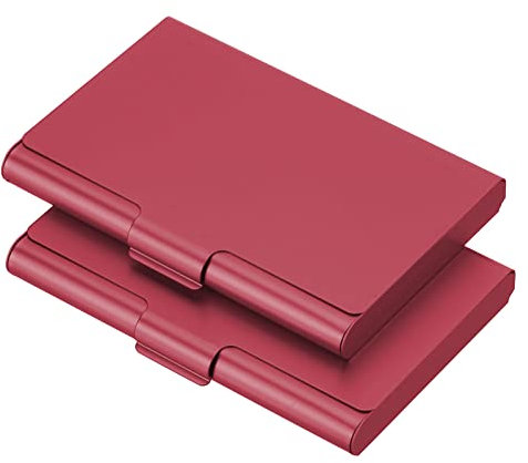PATIKIL 2Stk.Visitenkartenetui, Aluminium-Metall-Kartenetui, professionelles, schlankes Taschen-Kartenetui für Visitenkarten, Kreditkarten, rot