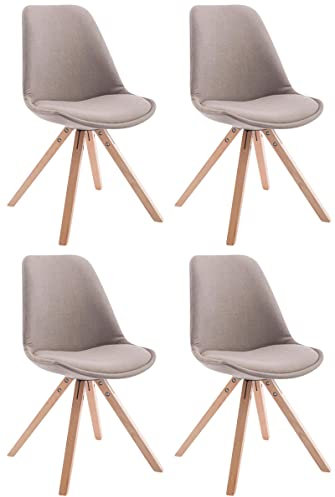 CLP 4er Set Esszimmer-Stuhl Toulouse Stoff Square mit Stoffbezug und hochwertigem Sitzpolster I Mit Stabilem Holzgestell I Sitzhöhe 48 cm, Farbe:Taupe, Gestell Farbe:Natur