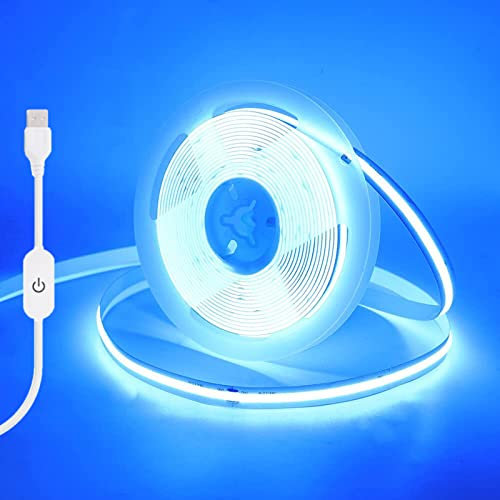 Wisada Dimmbar COB LED Streifen 0.5m, DC5V 320 LEDs/m Flexibler LED Lichtband, Innenbereich Nicht Wasserdichte Eisblau USB LED Band Lichterketten mit Löten Sie Weiß Touch Dimmer für Zuhause(FPCB:5MM)