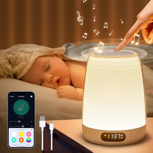 Baby Night Light with 48 Colors and 14 White Noises, APP-Controlled White Noise Machine, 3000mAh Cordless Lamp, Touch Bedside Lamp for Kids' Bedroom, Baby Girl Gift