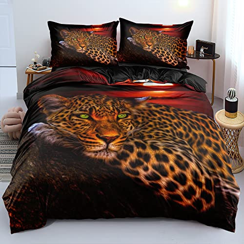 Gnomvaie Bettwäsche 3D Leopard Tier Thema 135x200cm Schwarz Bettbezug Weich Mikrofaser mit Reißverschluss und Kissenbezug 80x80cm