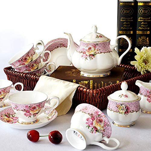 HWSY Utility 15 Pieces Tea Set for Adults Coffee Tea Pot Bone China Coffee Cups Porcelain Tea Set with Teapot Tea Service for Afternoon Tea C Teapots (Color : B) (A) Interesting