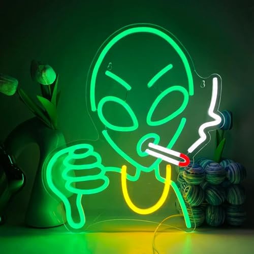 YUEYYNS Led Außerirdischer Neonlicht Grün LED Neon Schild Led Leuchtreklame Dekorative USB Alien Leuchtschilder für Schlafzimmer, Zuhause, Bar, Kinderzimmer, Männerhöhle, Spielzimmer