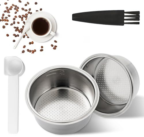 2 Piezas 51mm 1 y 2 Tazas Filtro de Café de Acero Inoxidable sin Presión Compatible con Cafeteras Cecotec Ufesa Delonghi, Fácil de Limpiar Canasta de Filtro Expreso con Cepillo Cuchara