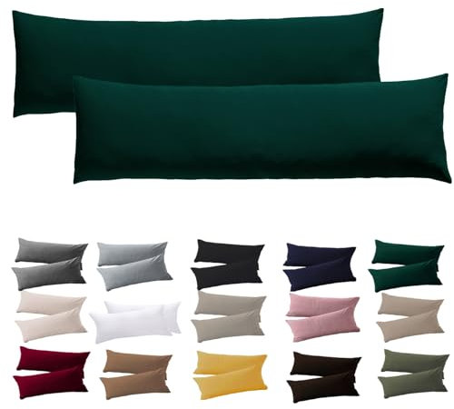 Soifox Seitenschläferkissen Bezug 40 x 145-2er Set Grün Kissenbezug mit Reißverschluss 100% Mikrofaser Resistent und Hypoallergen Kissenbezüge für Seitenschläferkissen