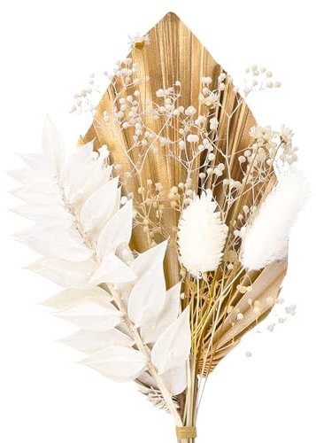 saerryor Dried Flowers for Cakes, Dried Flowers Bouquet, Gold Palm Leaves Cake Topper, Cake Insert Decorations for Wedding Birthday Party Baby Shower Valentine's Day