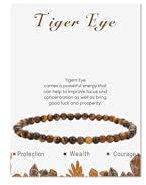 LOCCY Echtes Naturstein Armband für Damen, 4mm Perlenarmband Yoga Armband für Muttertag Geburtstag Valentinstag Geschenke für Mama Tochter Oma Enkelin Schwester (Tigerauge)