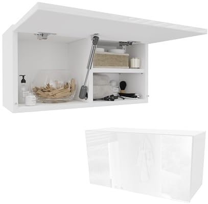 PLATAN ROOM Badschrank 80/120 / 160/200 / 240 breit Badmöbel Badezimmer Klapphängeschrank Schrank Hochglanz Matt Weiß (Weiß Matt/Weiß Hochglanz, 60 x 30 x 25)