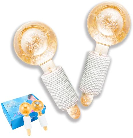 Smasener Ice Globes for Facials, Ice Globes, 2PCS Facial Ice Globes, Cooling Globes, Globes für Gesicht, Hals & Augen, Daily Beauty, Straffung der Haut, Anti-Aging (Gold, Als Paar verpackt)