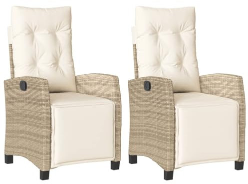 vidaXL Gartensessel 2 STK., Gartenstuhl mit Fußteil, Garten Liegestuhl mit Verstellbarer Rückenlehne Fußstütze, Sessel Relaxsessel Gartenmöbel, Beige Poly Rattan