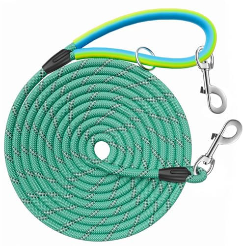 Aystkniet Longe pour Chien, 5M 10M 15M 20M 30M Laisse de Dressage avac Crochets Pivotants aux Deux Extrémités, Longue Laisse Corde d'attache pour Petits, Moyens, Grands Chiens (Aqua, 20M * 8MM)