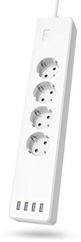 Hama Smarte Steckdosenleiste (WLAN gesteuerte Steckdose mit App und Sprachsteuerung, 4fach Steckdose, mit 4X USB, einzeln steuerbar, Smart Home Steckdose als Zeitschaltuhr) weiß