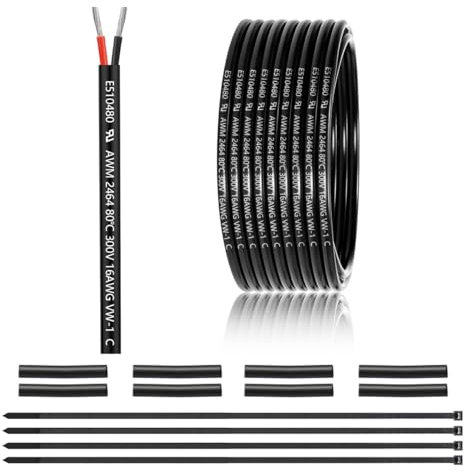 16 AWG 2×1.5mm² 2 Core 12V 24V Electrical Wire 25FT/7.62M, 16 Gauge 2 Conductor Wire Cable Stranded Tinned Copper PVC Twin Wires for LED Strips Lighting, Outdoor Cable, Automotive, CE Listed