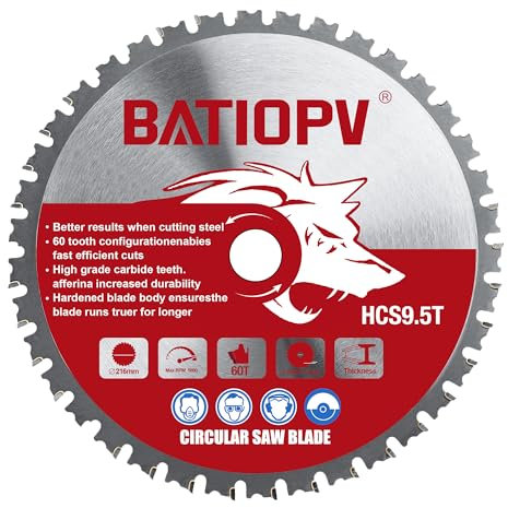 BATIOPV Lama per Sega Circolare 216x30 mm - 60 Denti TCT per Taglio Preciso di Acciaio, ferro, Alluminio, Tubi Metallici - Compatibile con Dewalt Makita