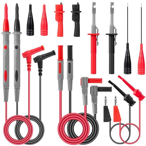 QIMEI-SHOP Puntali Multimetro Kit Puntali Tester con Clip Coccodrillo Elettrici Sonda di Prova Cavi Gancio di Prova per Elettricista Multimetro Digitale 14 Pezzi