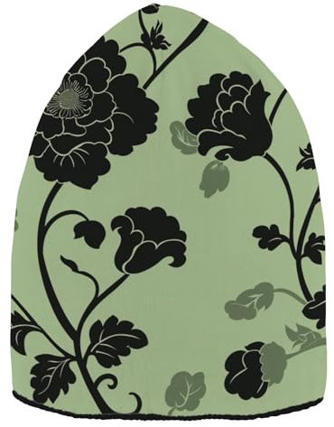 Bonnets tricotés de luxe à fleurs noires de style chinois traditionnel pour femme coupe-vent pour le ski, Fleurs noires luxueuses de style chinois traditionnel, taille unique