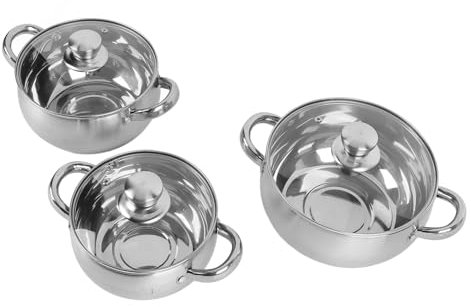 Soup Pot Set, Stainless Steel, Thick Base, Non-Stick Cooking Pots with Anti-Fracture Handle, Lid for the Kitchen, Set of 3