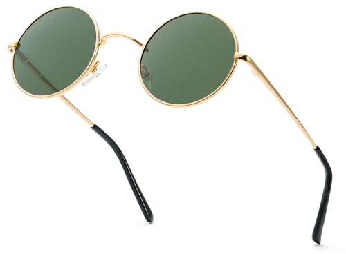 HENGOSEN Runde Sonnenbrille Polarisierte Kreis Sonnenbrille für Herren Damen Retro Metall Hippie Sonnenbrille für Fahren Reisen, 12L-Gold/G15, L