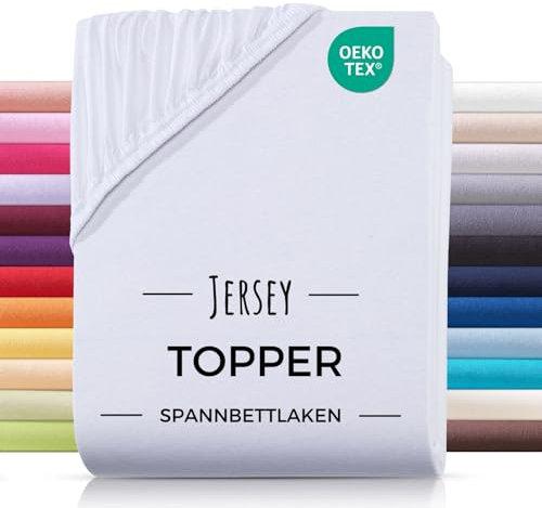CARPE SONNO Topper Spannbettlaken 200x200 Baumwolle [Oeko-TEX 100] Jersey Spannbettlaken Topper Bezug 200x200 [bis 10 cm Höhe] Spannbetttuch Topperbezug 200x200cm Bettlaken Baumwolle - Weiß