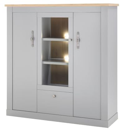 Highboard in grau und Artisan Eiche, Landhaus Vitrine 138 x 142 cm, Rideau