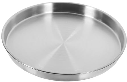 DECOMELODY Runde Servierplatte aus Edelstahl, Silber, 22cm Durchmesser | Elegantes Design für Obst und Snacks, Pflegeleicht, Glatte Oberfläche, Passend zu Feierlichen Anlässen