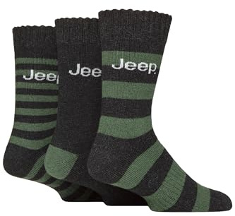 Jeep Men’s 3 Pair Striped Wool Blend Boot Socks – Thick, Warm, Cushioned Outdoor Walking & Hiking Socks with Reinforced Heel & Toe, Breathable Comfort, Size UK 6–11