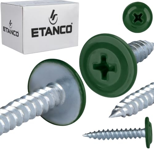 ETANCO GM-S selbstschneidende Blechschrauben Flachkopf RAL 6020 Chromoxidgrün 4,2 x 14 mm 250 Stk., Universell Einsetzbar, Hochwertige Befestigungselemente für Holz, Metall und Beton