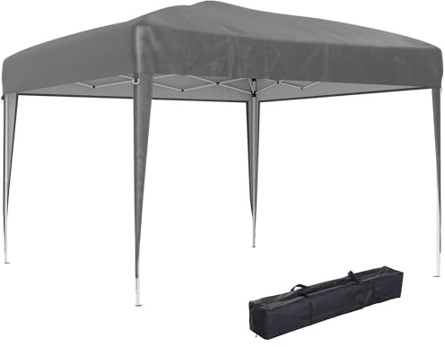 Outsunny Faltzelt 3x3m, Pop-up, Garten Pavillon Gazebo, Verstellbare Höhe mit Tragetasche, 210D Anti-UV Oxford Gewebe, Wasserdicht, Gazebo für Camping, Party, Outdoor, Grau