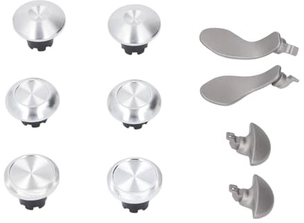 EIMSOAH Joystick de Rechange en Acier Inoxydable pour Manette sans Fil Edge, Boutons Analogiques Durables Améliorés, 6 Manettes, 4 Palettes (Argent)
