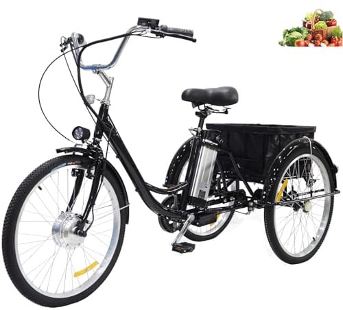 Dreirad für Erwachsene Elektrisches Dreirad Separater, multifunktionaler Heckkorb mit Rädern/Schiebestange Kann eigenständig genutzt werden Geeignet für Einkäufe und andere Besorgungen (black)