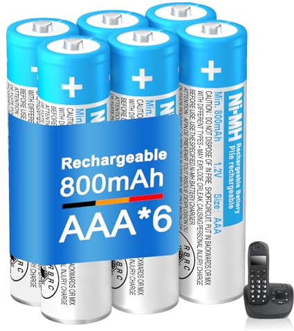 NI-MH AAA Akku 800mAh 1.2V für Gigaset Telefone Wiederaufladbare Batterien | 6 Stück AAA Aufladbare Akkus für Panasonic Schnurlos Telefone,Gigaset Mobilteile,Geringe Selbstentladung,Sofort Nutzbar