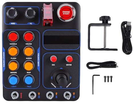 Vroomoto Simulator Race Control Box RGB Multifunktionale Tastensteuerung Box RGB Control Panel Racing 30 Programmierbare Tasten 19 Tasten mit 7 Farblichteffekten für PC