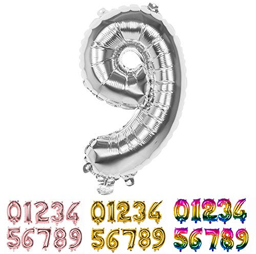 Boland 22019 Ballon gonflable chiffre 9 Argenté 36 cm