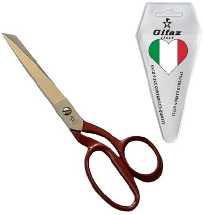 GIFAZ Forbici da Sarta Professionali e di Precisione TAGLIATUTTO in Acciaio al Carbonio nichelate Anelli verniciati di Rosso Affilate per Taglio e Sartoria - Ultra Resistente Made in Italy Cm. 23