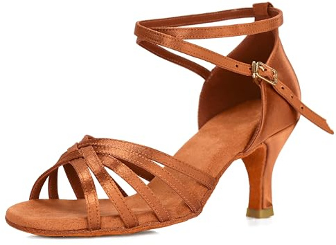 VASHCAME-Chaussures a Talons Hauts de Danse Latine Sandales pour Femme Beige 40 (Tacón-7cm)